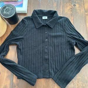 Cotton On Black Knit Ribbed button down shirt/sweater